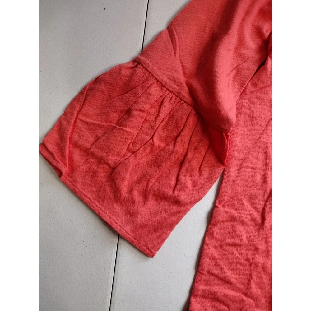 Colleen Lopez Coral Button Front Bell Sleeve Top, V Neck, Women's Size‎ S